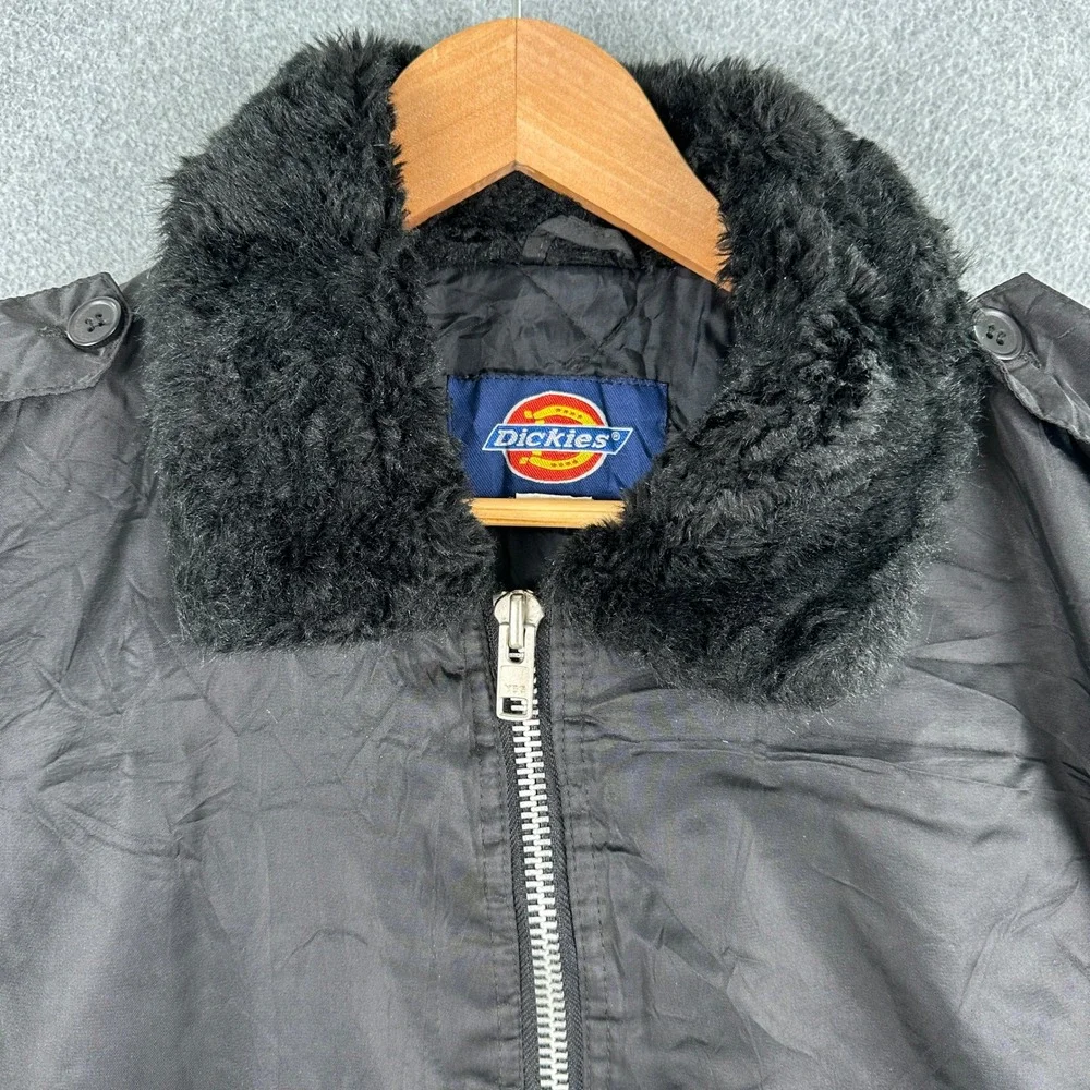 Dickies Jacket Mens S‎ Black Bomber Faux Fur Collar Quilted Lining Full Zip Work